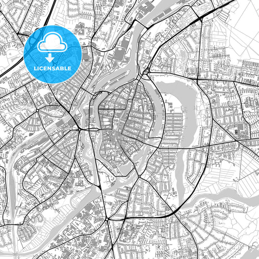 Lübeck, Germany, vector map with buildings
