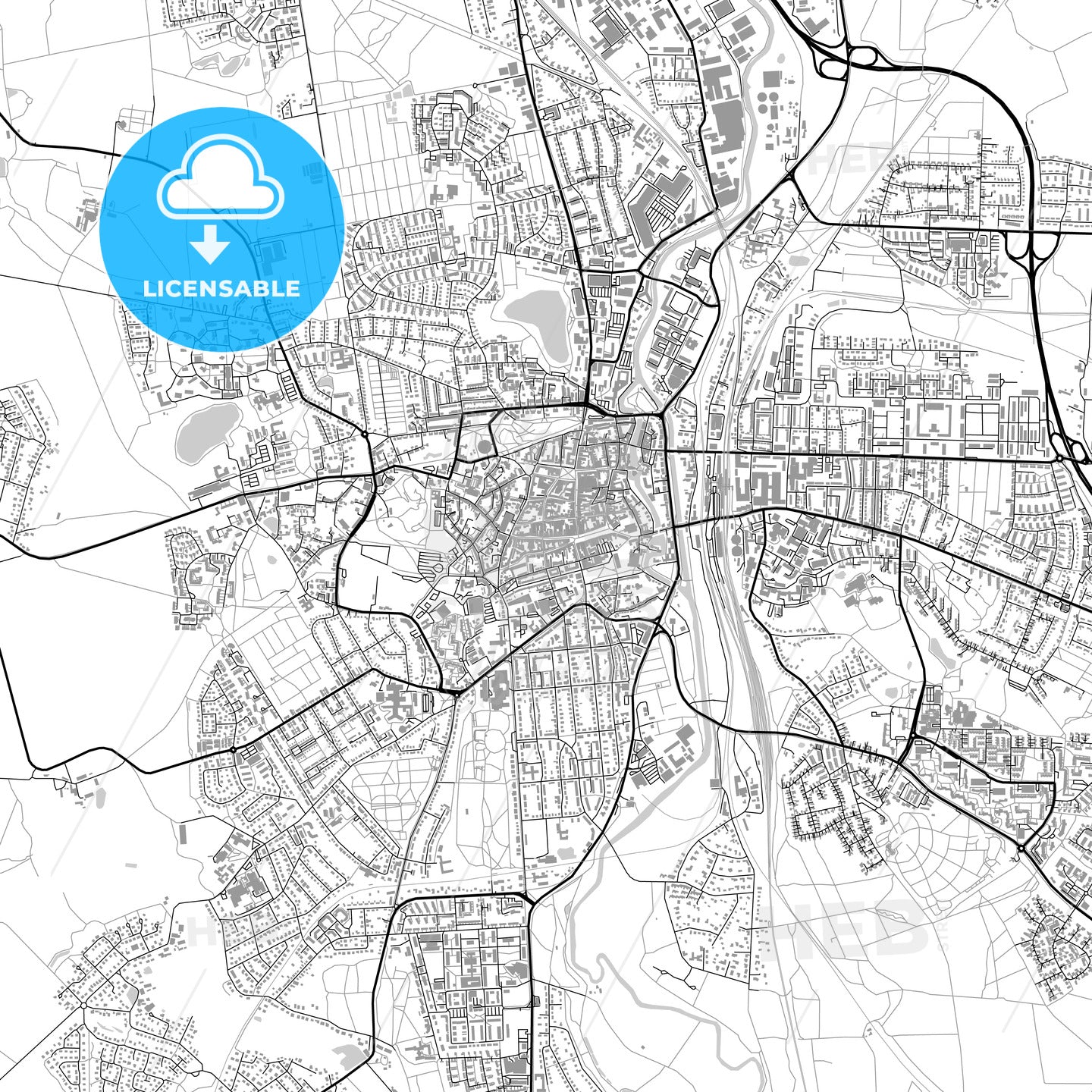 Lüneburg, Germany, vector map with buildings - HEBSTREITS