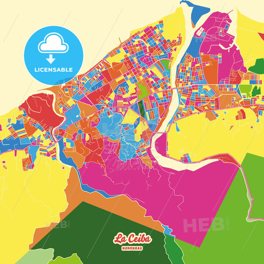La Ceiba, Honduras Crazy Colorful Street Map Poster Template - HEBSTREITS Sketches