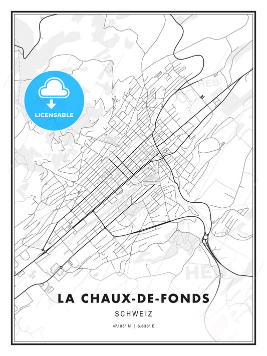 La Chaux-de-Fonds, Switzerland, Modern Print Template in Various Formats - HEBSTREITS Sketches