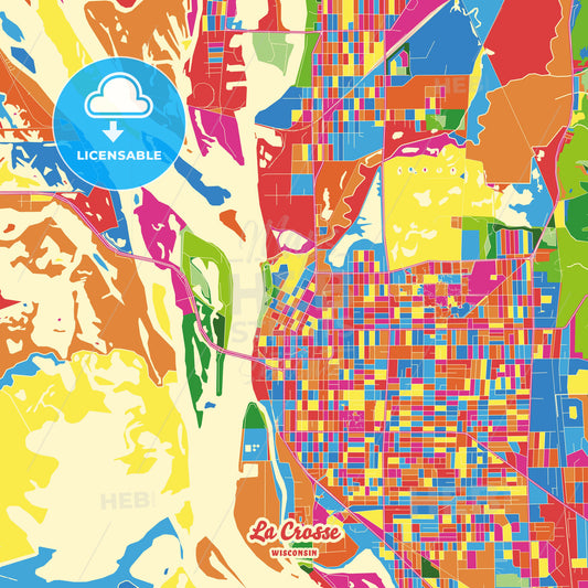 La Crosse, United States Crazy Colorful Street Map Poster Template - HEBSTREITS Sketches