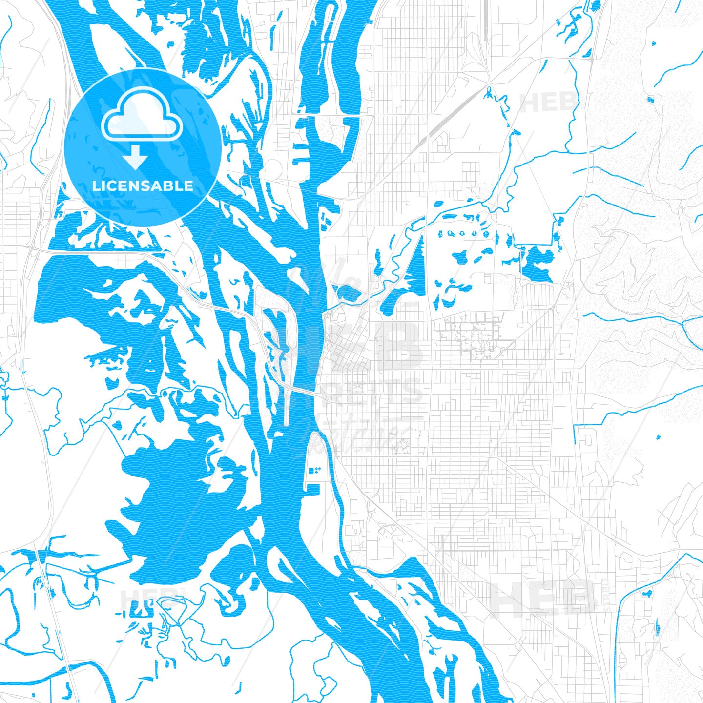 La Crosse, Wisconsin, United States, PDF vector map with water in focus