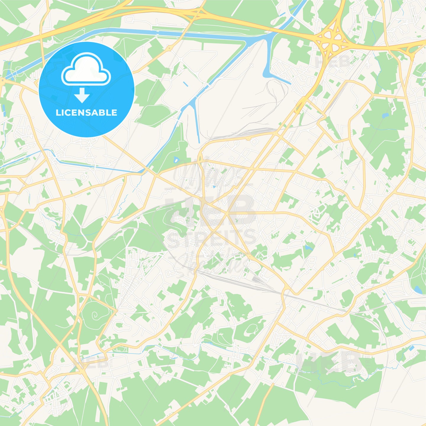 La Louviere, Belgium Vector Map - Classic Colors