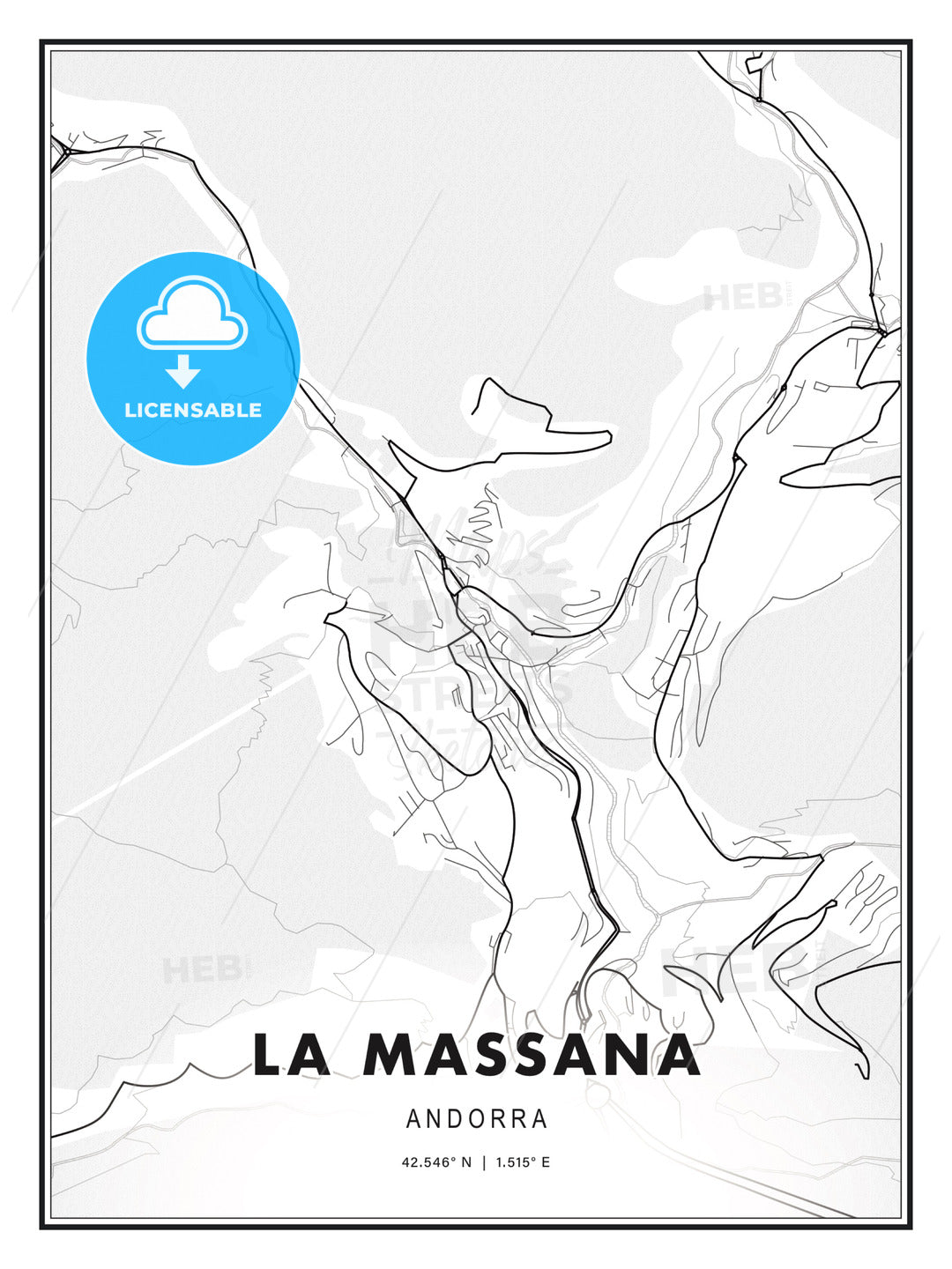 La Massana, Andorra, Modern Print Template in Various Formats - HEBSTREITS Sketches