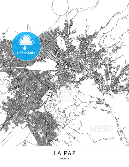 La Paz, Bolivia, Map poster borderless print template - HEBSTREITS