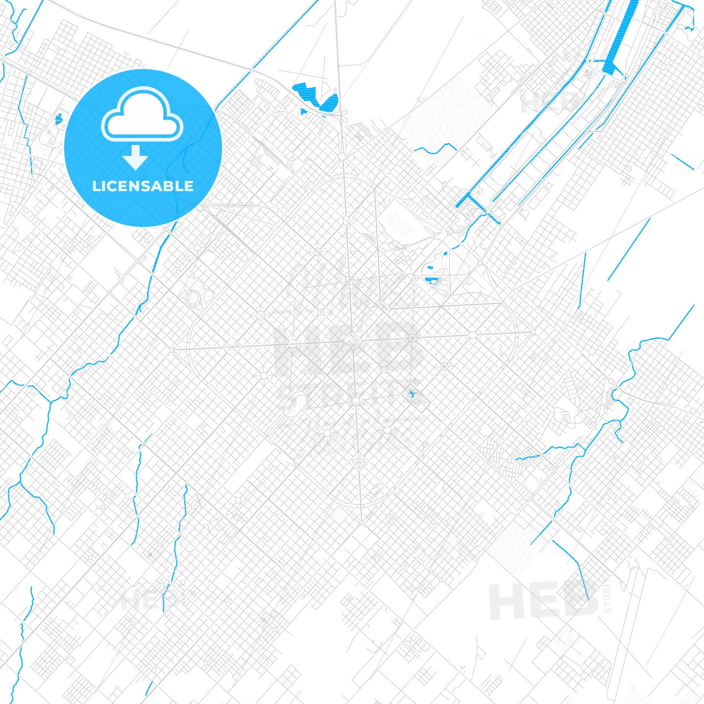 La Plata, Argentina PDF vector map with water in focus