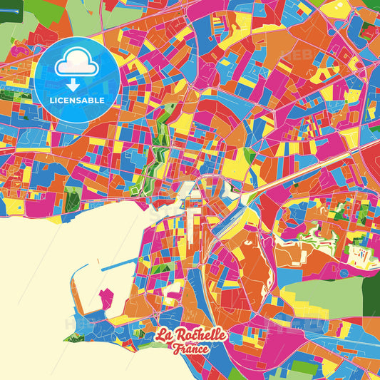 La Rochelle, France Crazy Colorful Street Map Poster Template - HEBSTREITS Sketches