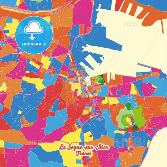 La Seyne-sur-Mer, France Crazy Colorful Street Map Poster Template - HEBSTREITS Sketches