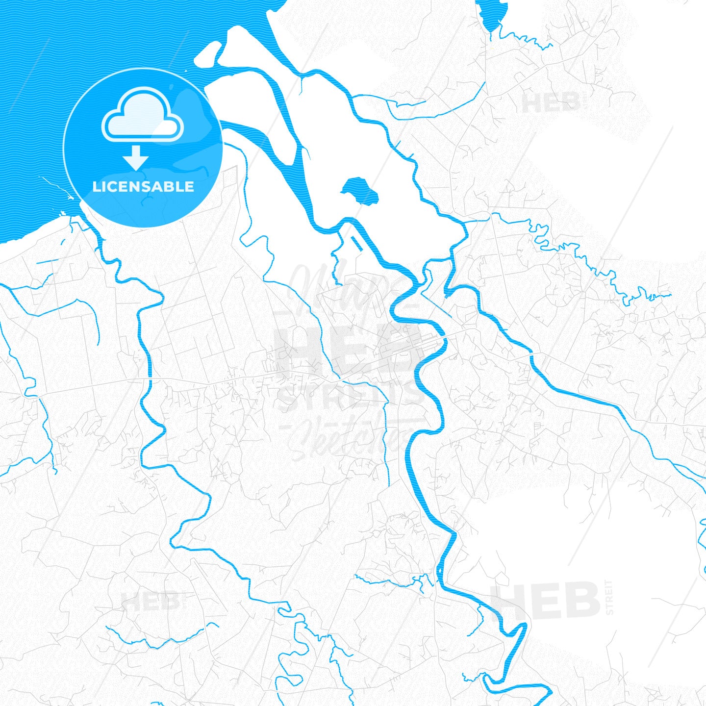 Labasa, Fiji PDF vector map with water in focus