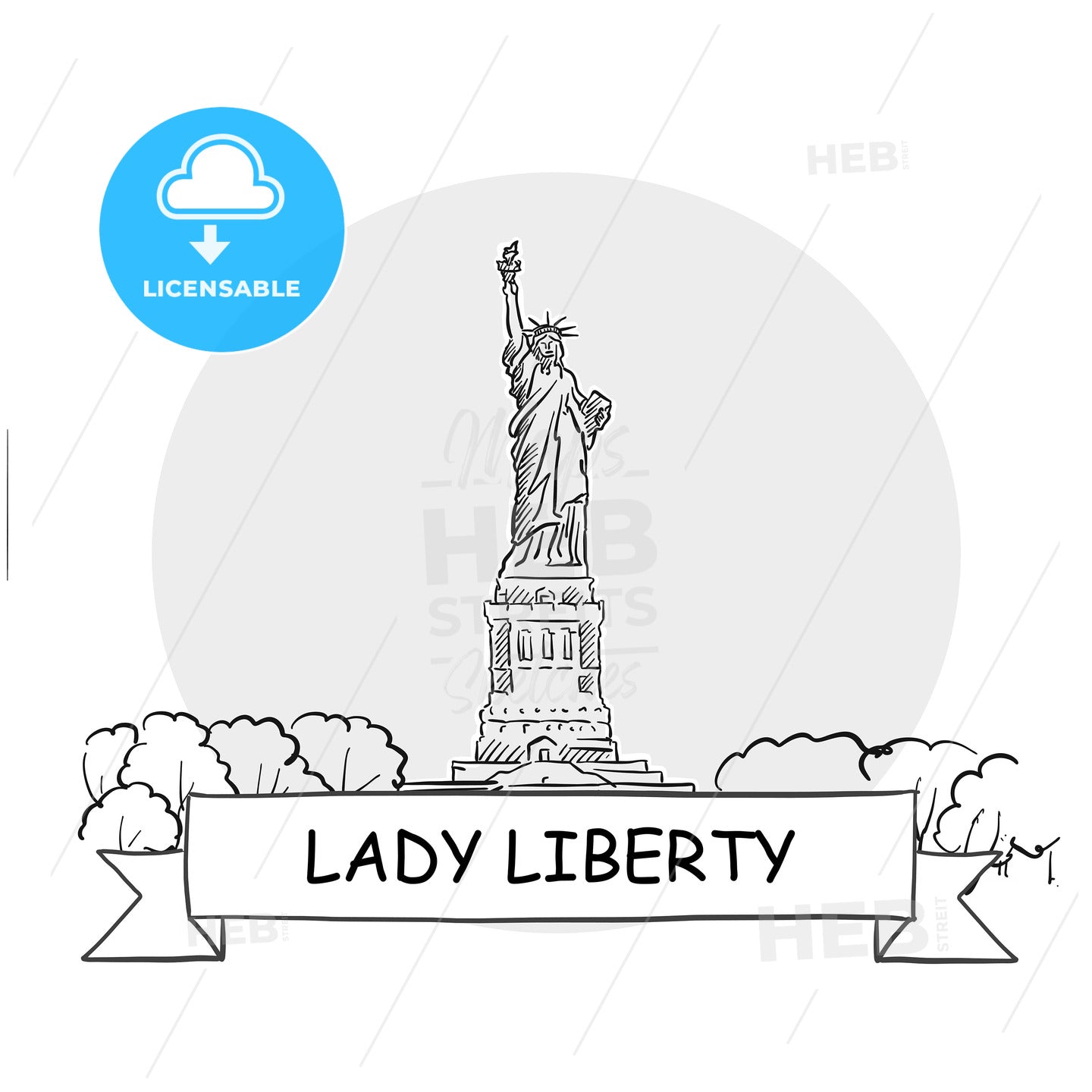 Lady Liberty Cityscape Vector Sign – instant download