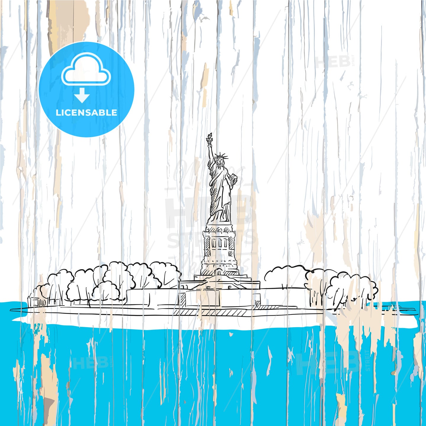 Lady liberty drawing on wood – instant download
