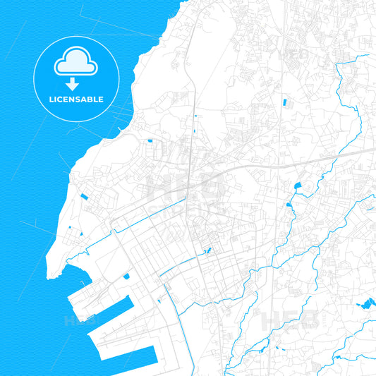 Laem Chabang, Thailand PDF vector map with water in focus