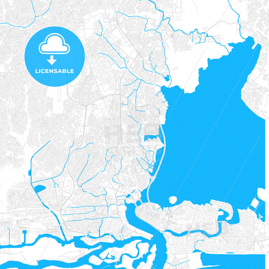 Lagos, Nigeria PDF vector map with water in focus