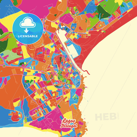 Lagos, Portugal Crazy Colorful Street Map Poster Template - HEBSTREITS Sketches