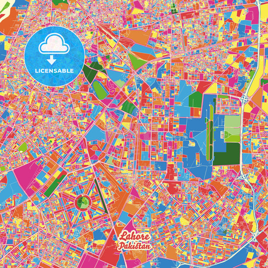 Lahore, Pakistan Crazy Colorful Street Map Poster Template - HEBSTREITS Sketches