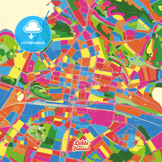 Lahti, Finland Crazy Colorful Street Map Poster Template - HEBSTREITS Sketches