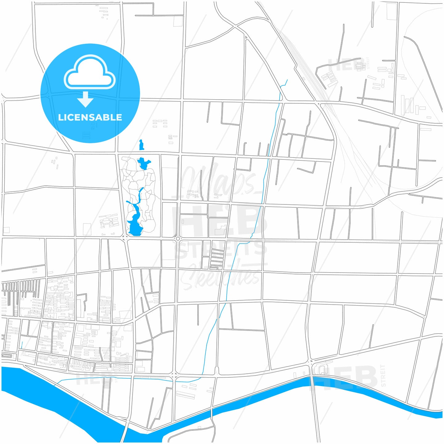 Laiwu, Shandong, China, city map with high quality roads.