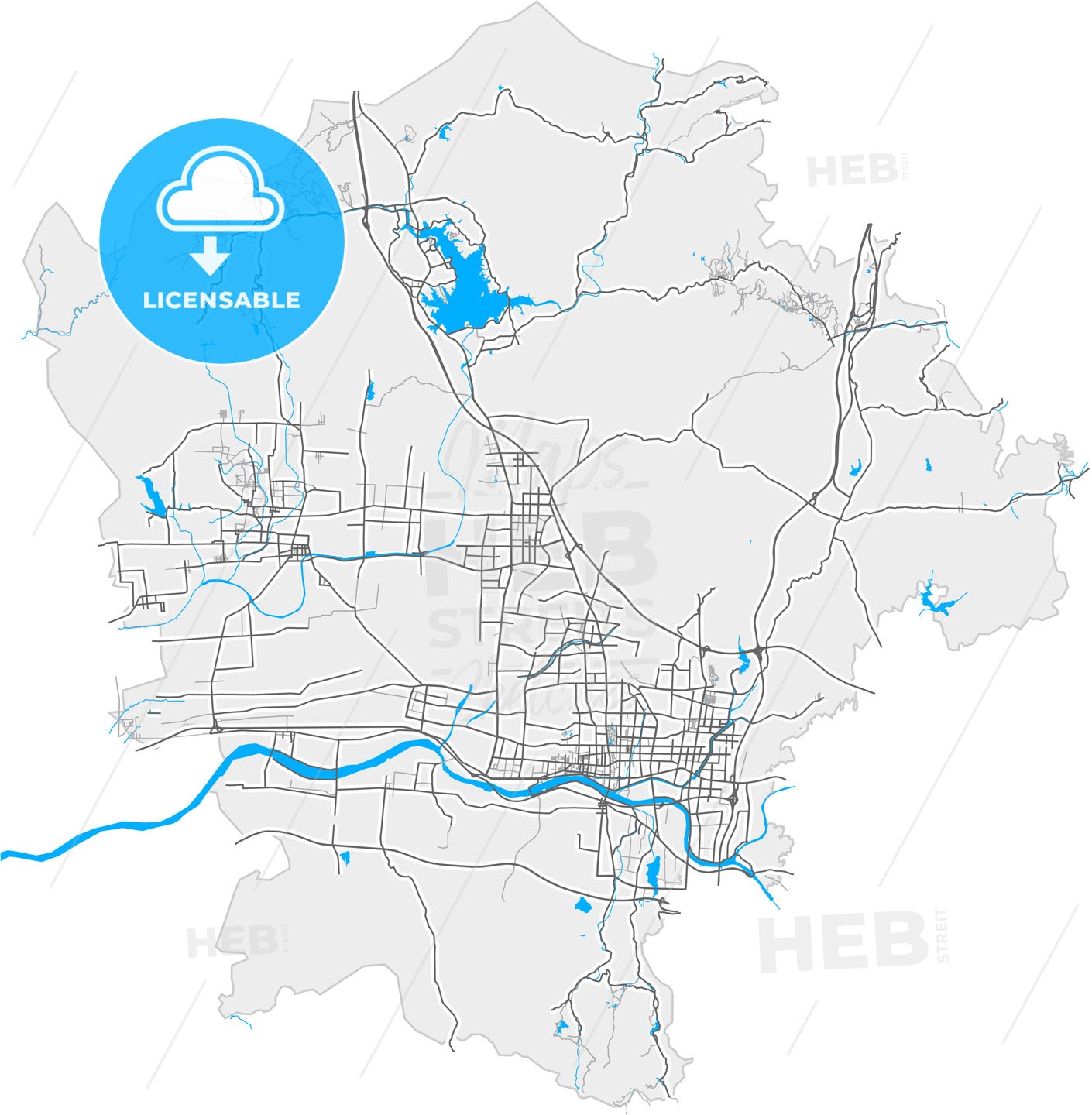 Laiwu, Shandong, China, high quality vector map