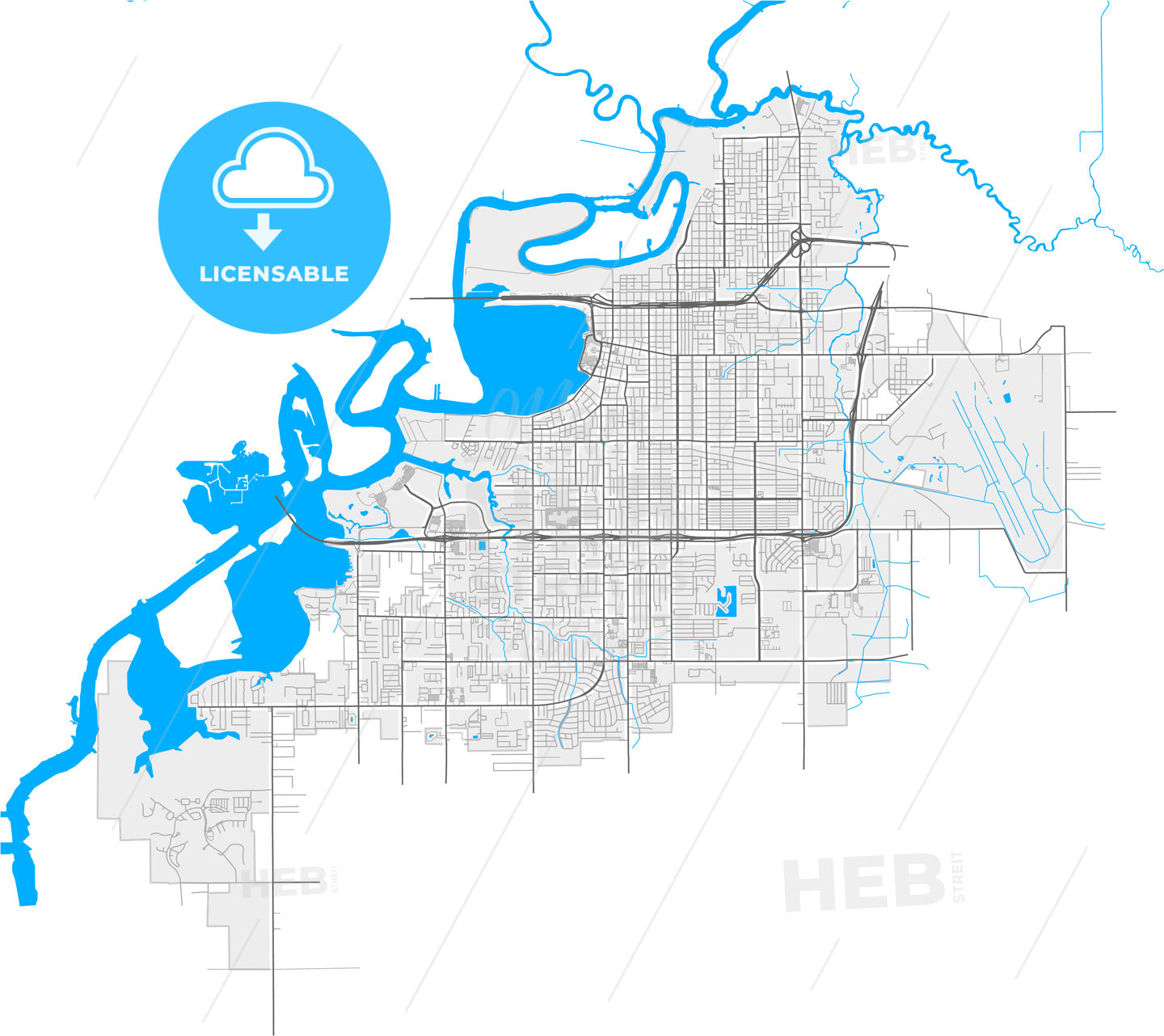 Lake Charles, Louisiana, United States, high quality vector map