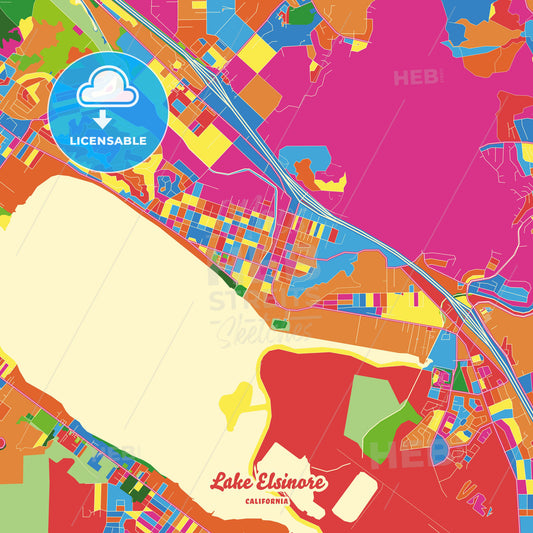 Lake Elsinore, United States Crazy Colorful Street Map Poster Template - HEBSTREITS Sketches