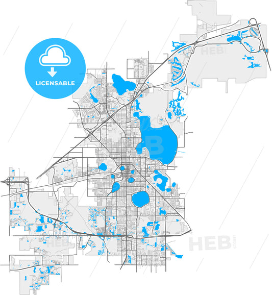 Lakeland, Florida, United States, high quality vector map