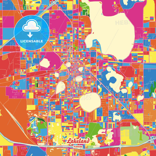 Lakeland, United States Crazy Colorful Street Map Poster Template - HEBSTREITS Sketches