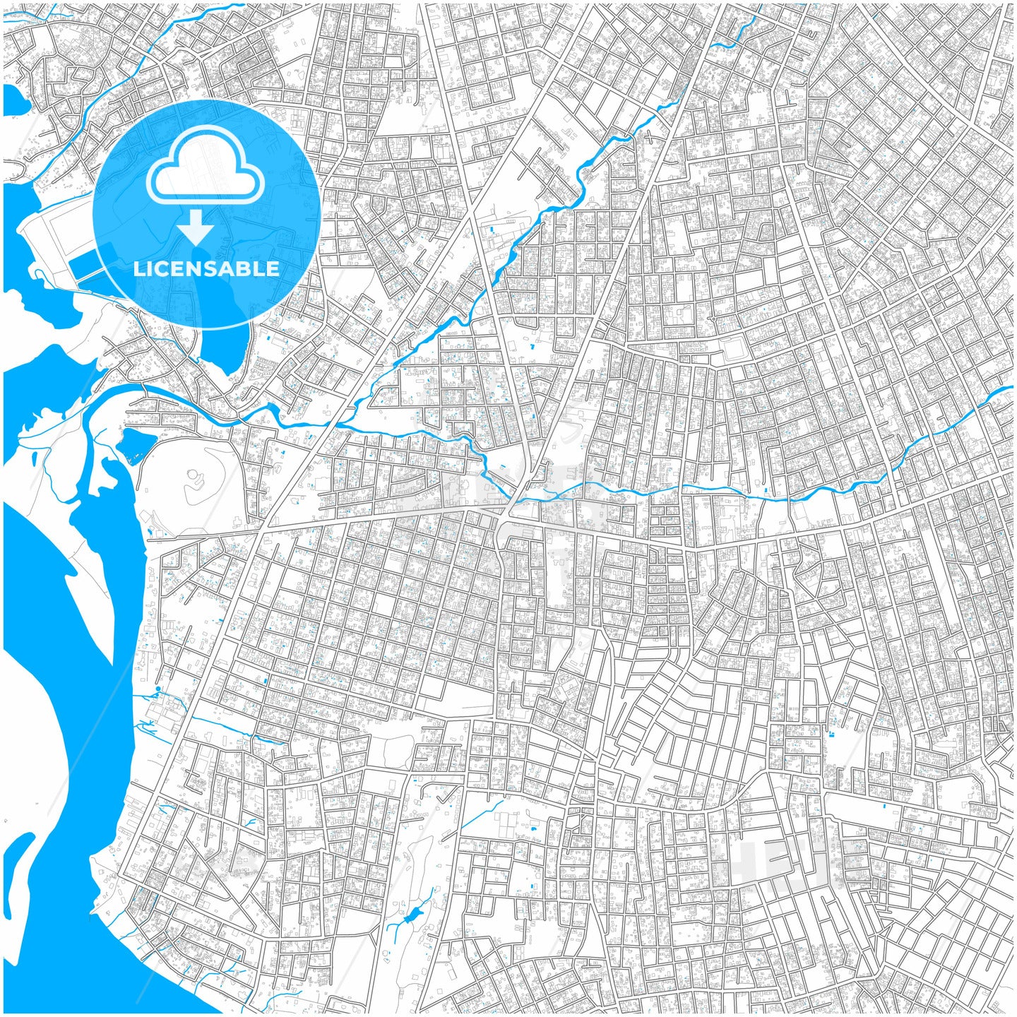 Lambare, Paraguay, city map with high quality roads.