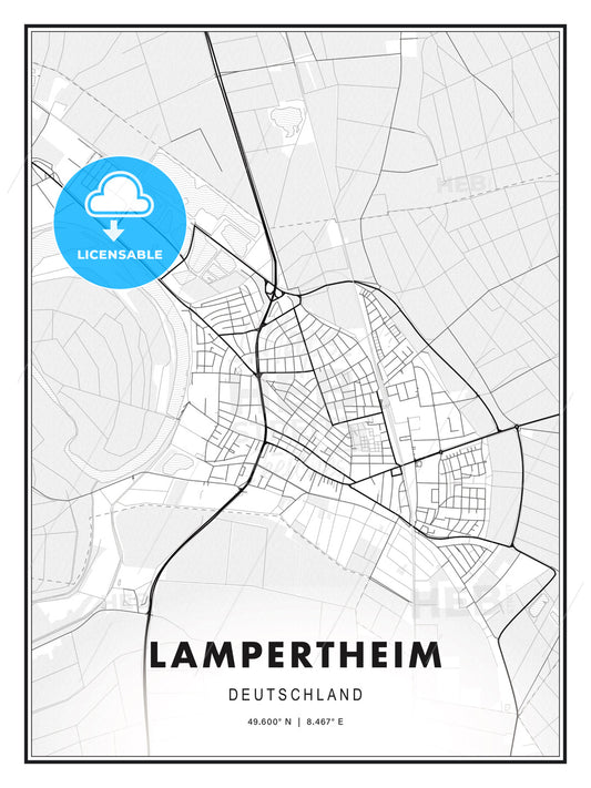 Lampertheim, Germany, Modern Print Template in Various Formats - HEBSTREITS Sketches