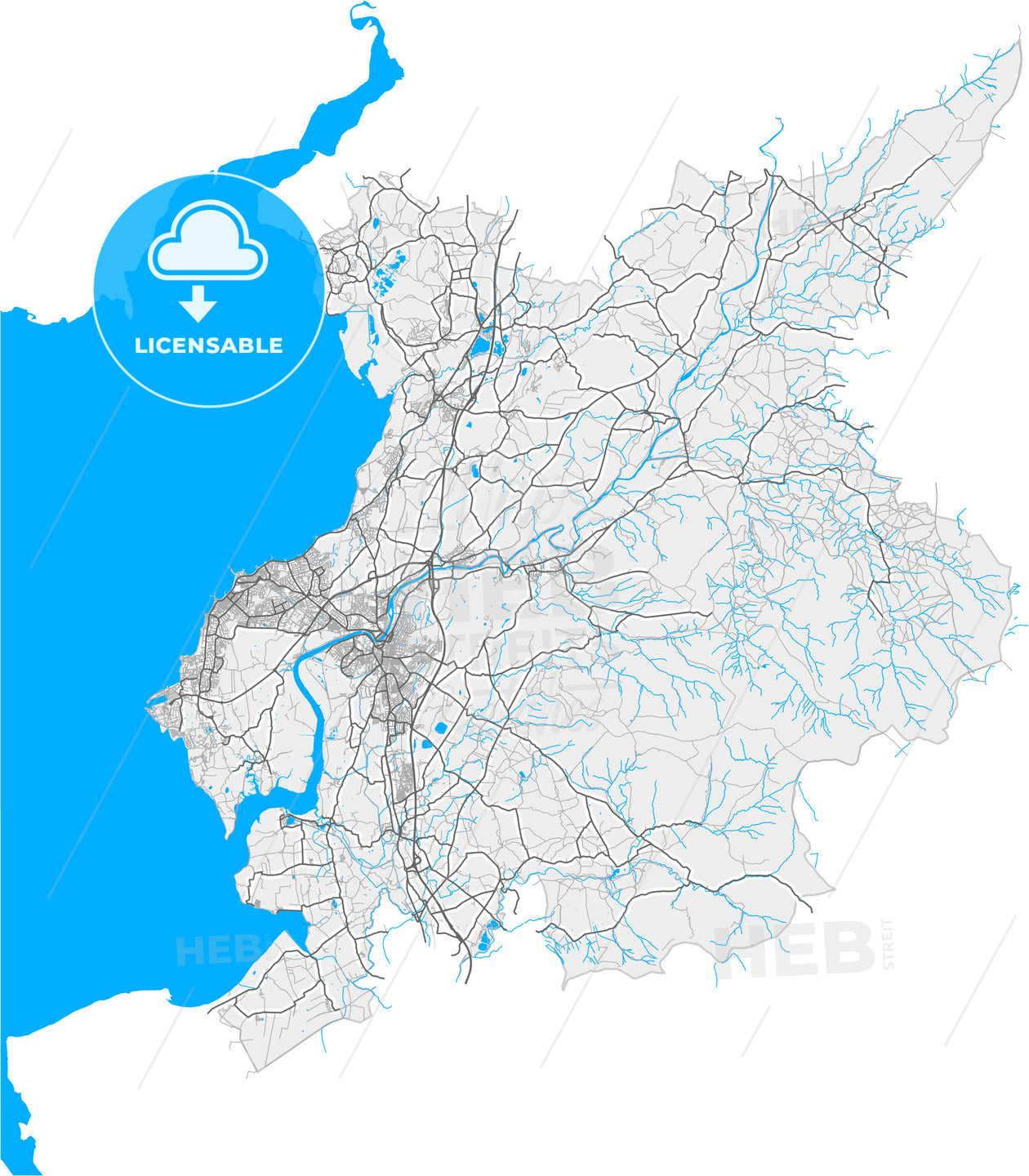 Lancaster, North West England, England, high quality vector map