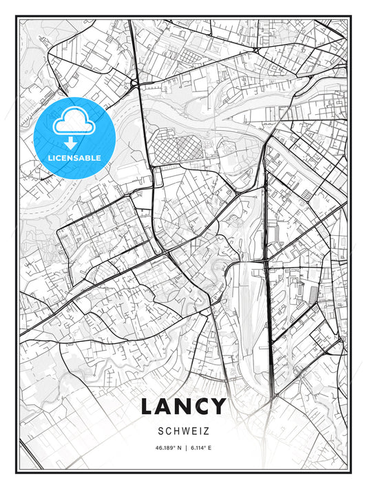 Lancy, Switzerland, Modern Print Template in Various Formats - HEBSTREITS Sketches