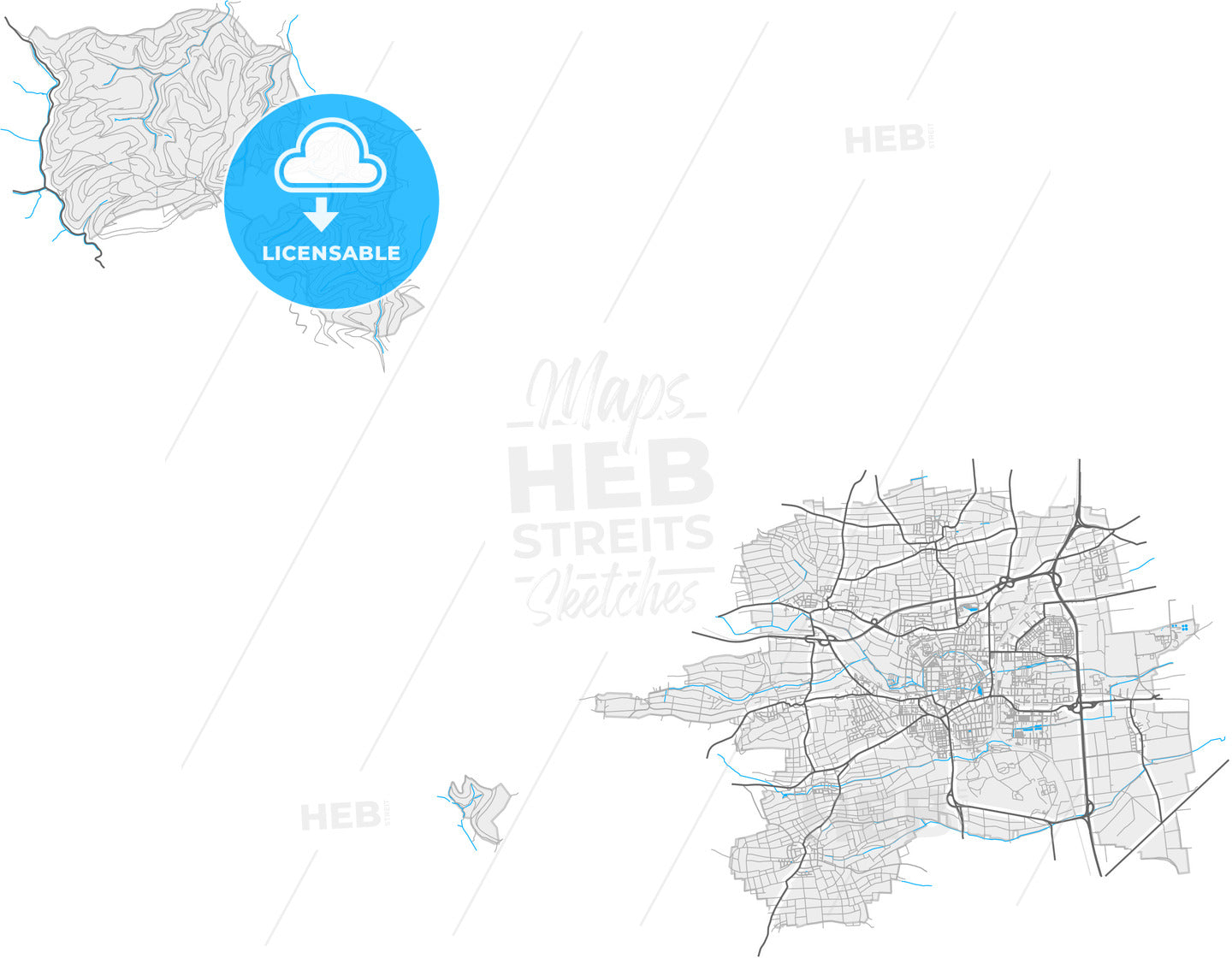 Landau in der Pfalz, Rheinland-Pfalz, Germany, high quality vector map