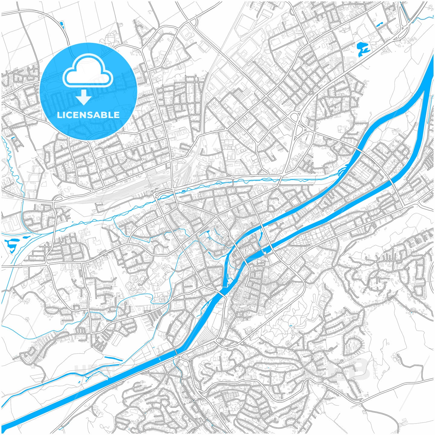 Landshut, Bavaria, Germany, city map with high quality roads.