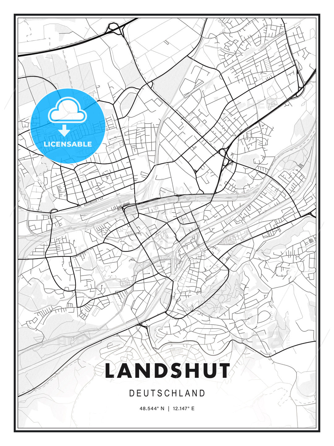 Landshut, Germany, Modern Print Template in Various Formats - HEBSTREITS Sketches