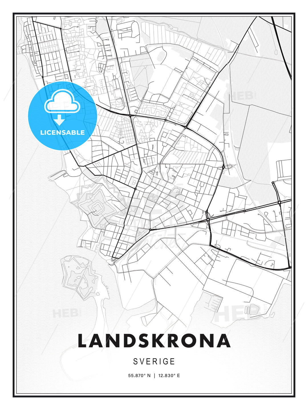 Landskrona, Sweden, Modern Print Template in Various Formats - HEBSTREITS Sketches