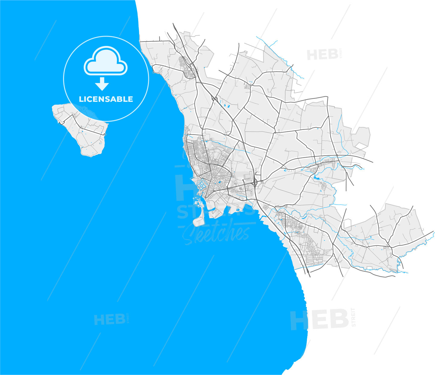 Landskrona, Sweden, high quality vector map