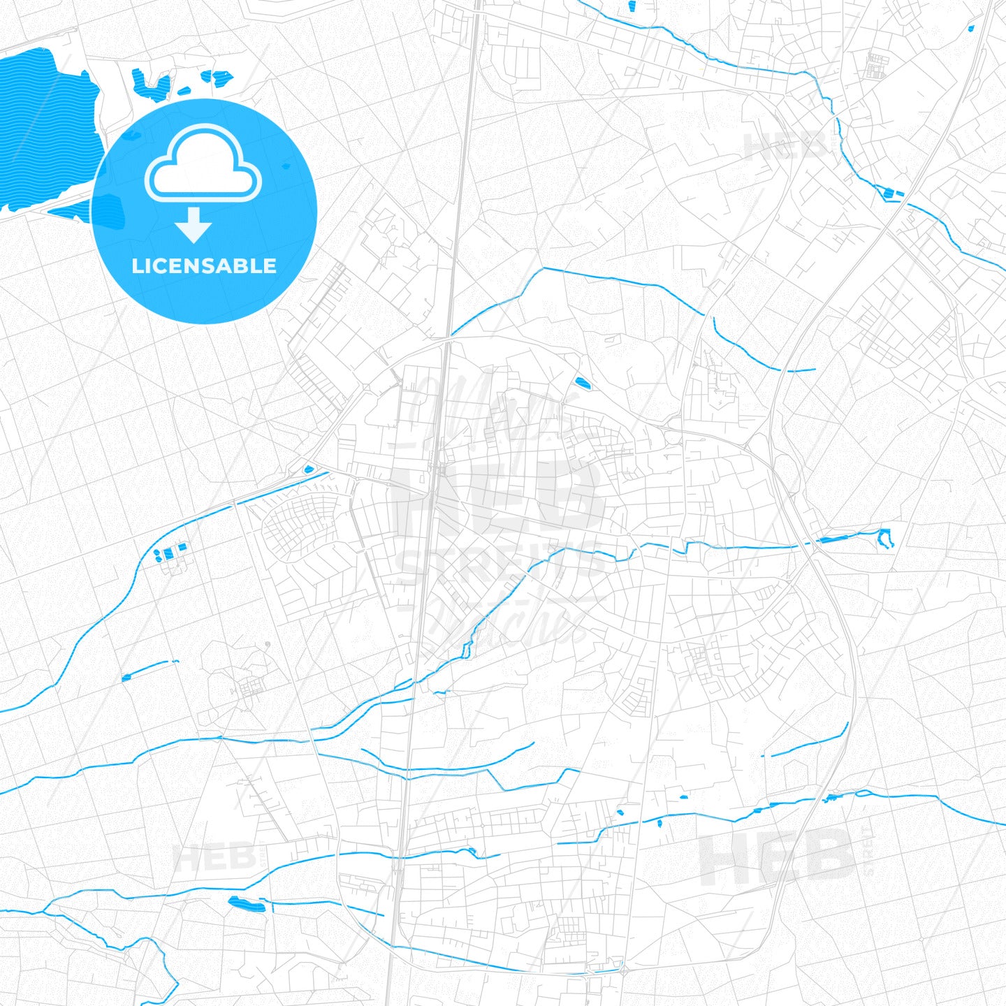 Langen, Germany PDF vector map with water in focus