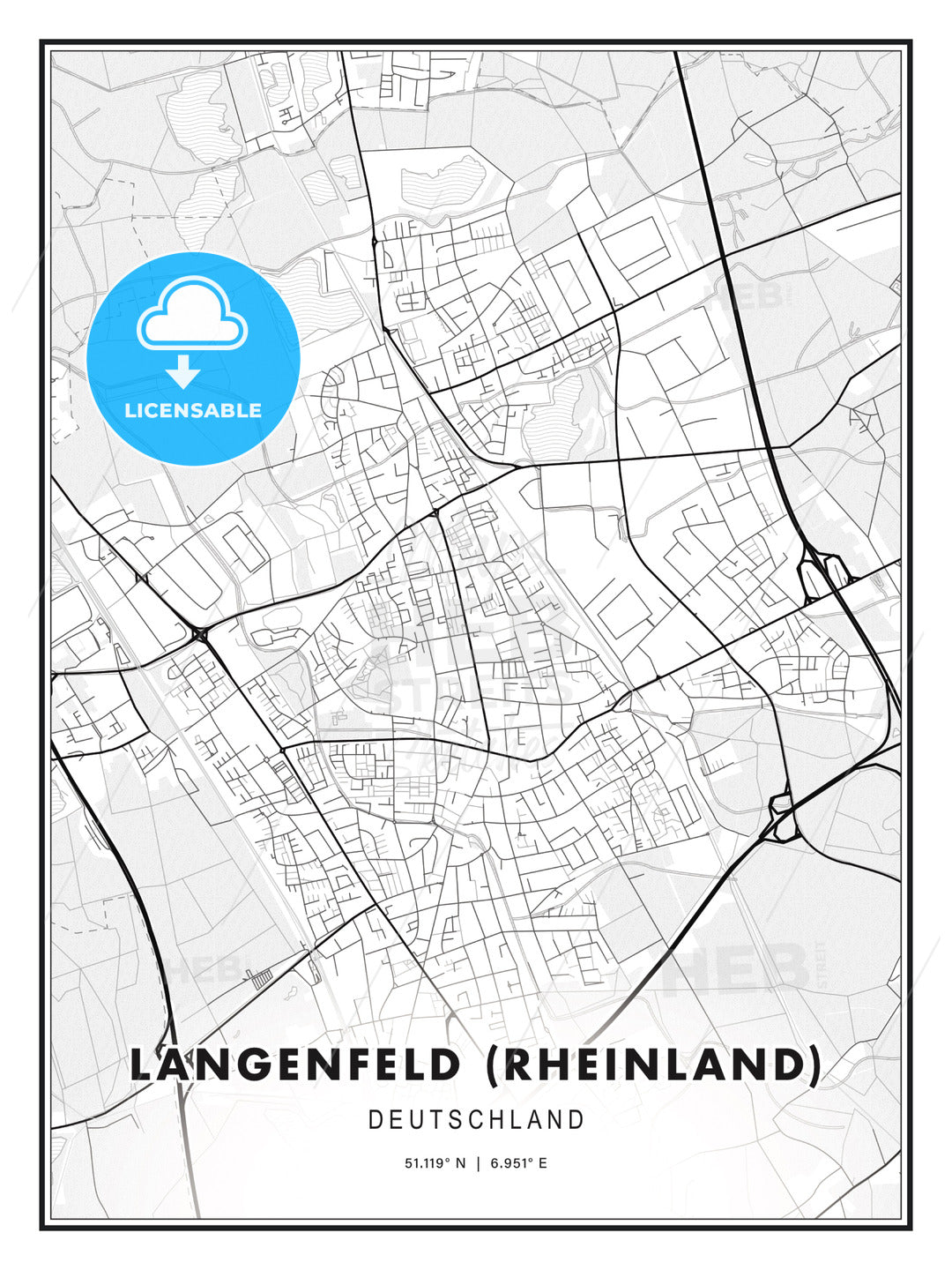 Langenfeld (Rheinland), Germany, Modern Print Template in Various Formats - HEBSTREITS Sketches