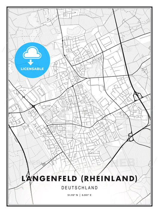 Langenfeld (Rheinland), Germany, Modern Print Template in Various Formats - HEBSTREITS Sketches