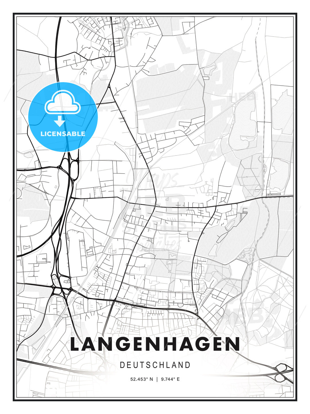 Langenhagen, Germany, Modern Print Template in Various Formats - HEBSTREITS Sketches