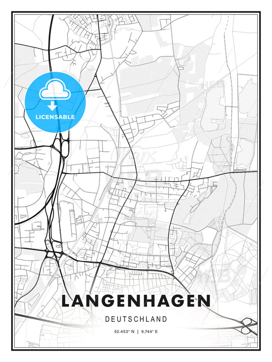 Langenhagen, Germany, Modern Print Template in Various Formats - HEBSTREITS Sketches