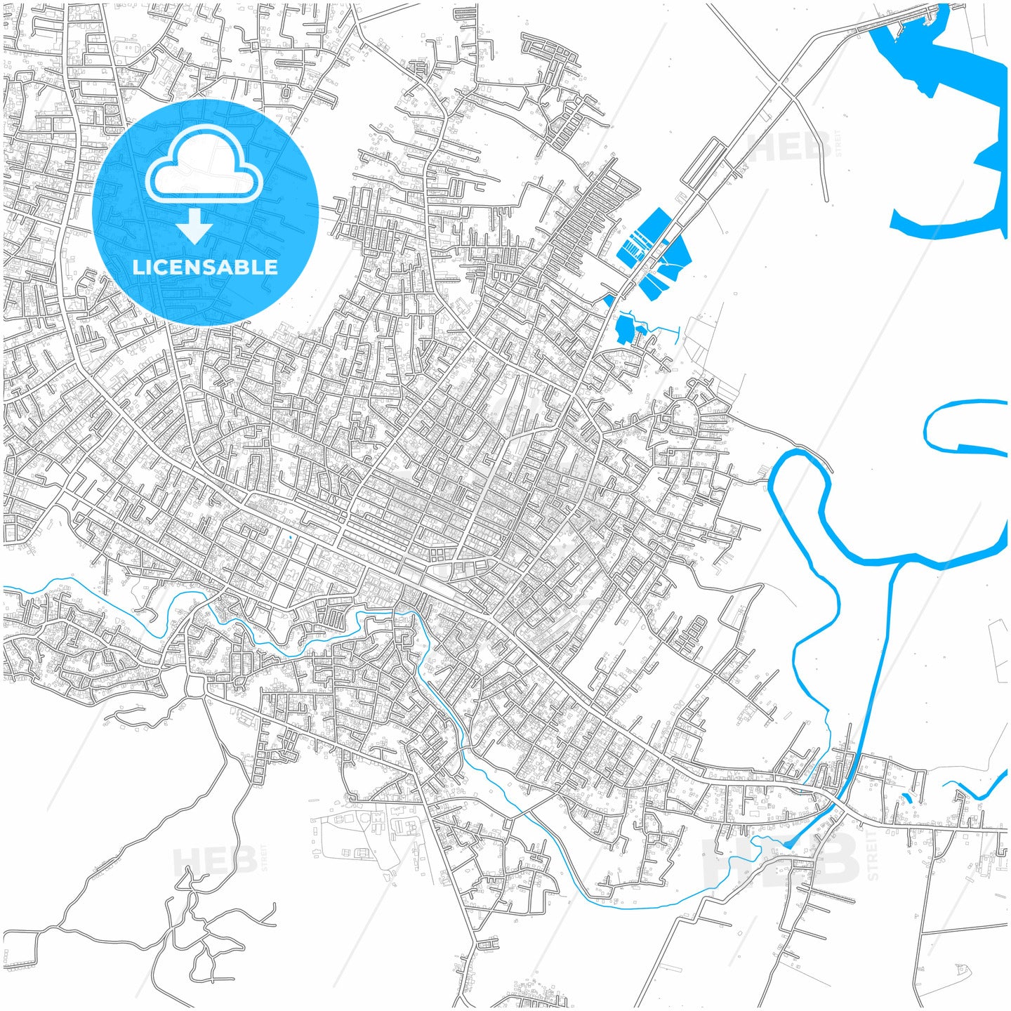 Langsa, Aceh, Indonesia, city map with high quality roads.