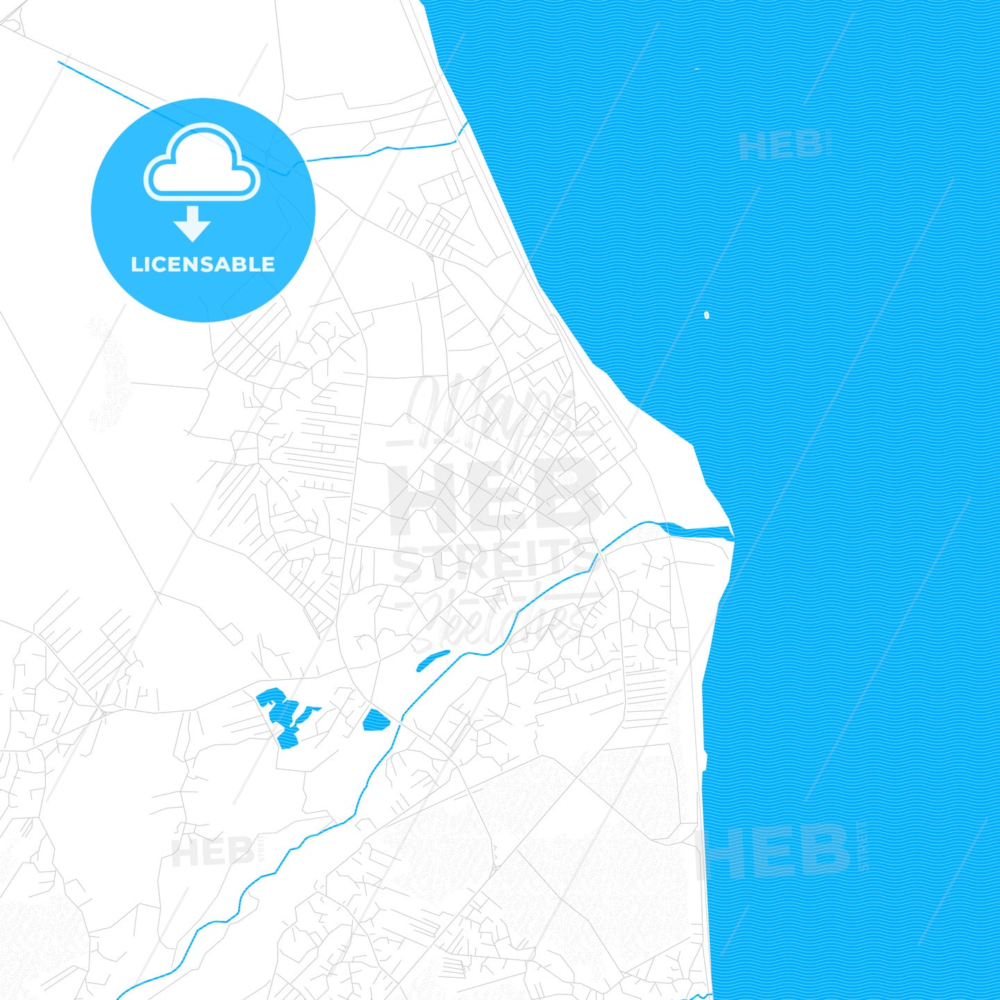 Lankaran, Azerbaijan PDF vector map with water in focus