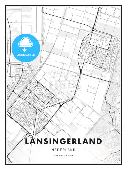 Lansingerland, Netherlands, Modern Print Template in Various Formats - HEBSTREITS Sketches