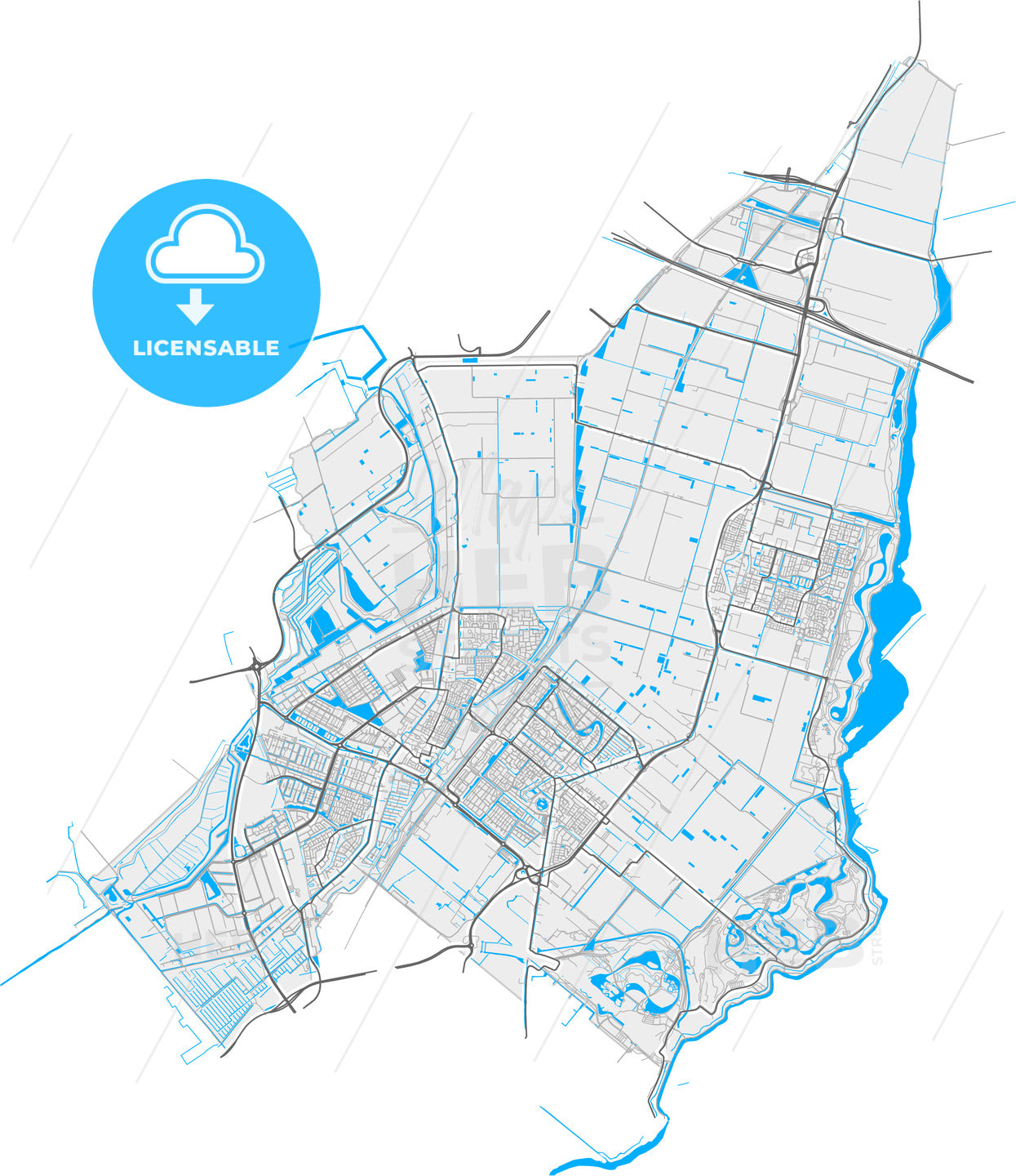 Lansingerland, South Holland, Netherlands, high quality vector map