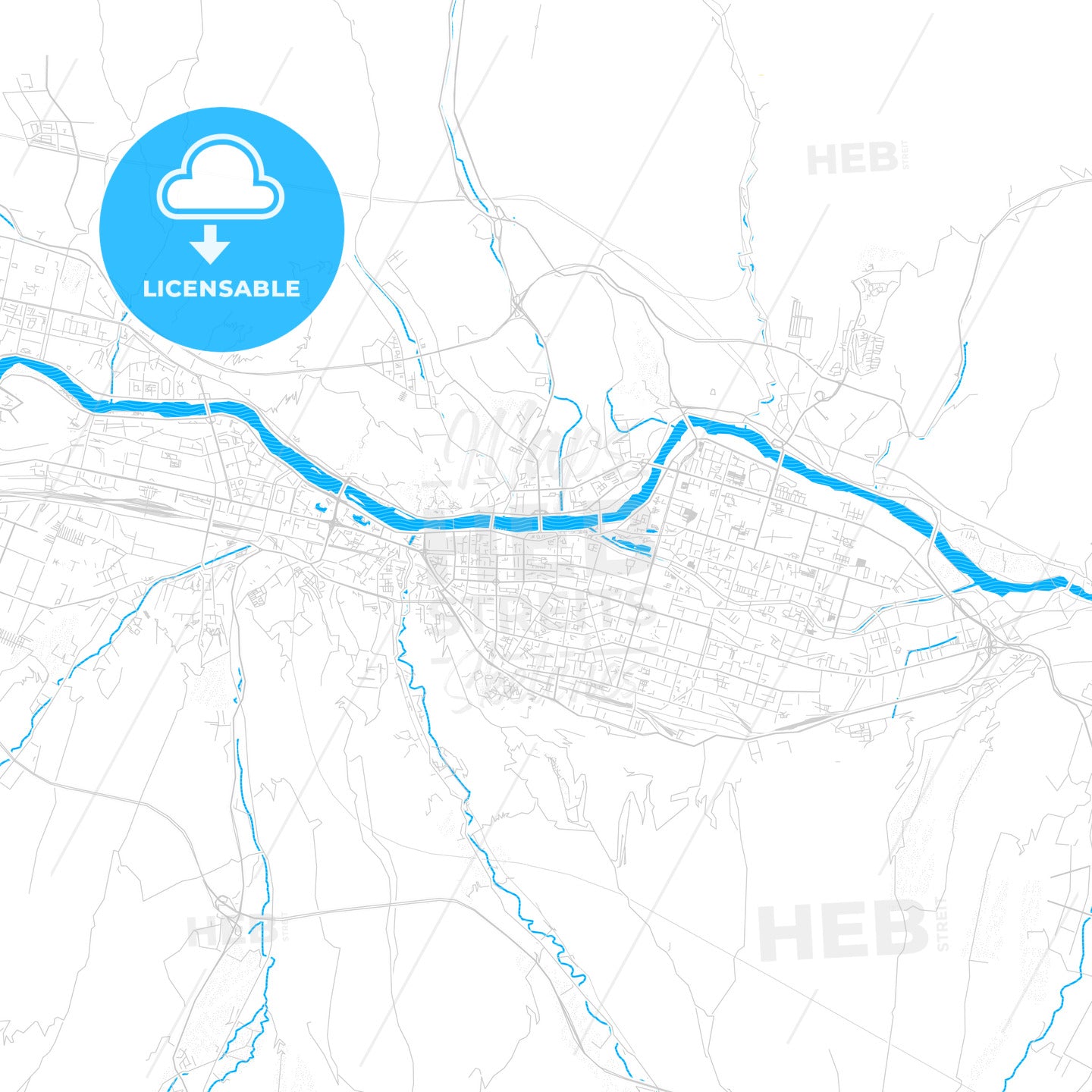 Lanzhou, China PDF vector map with water in focus