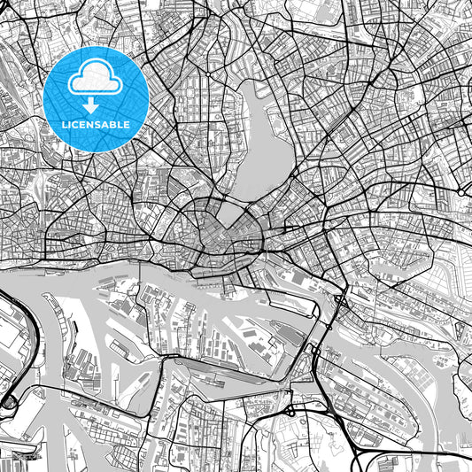 Large Hamburg Vector Map with buildings