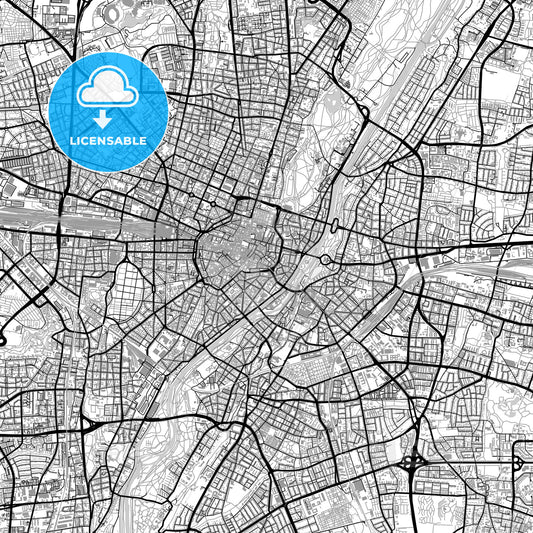 Large Munich vector map with buildings