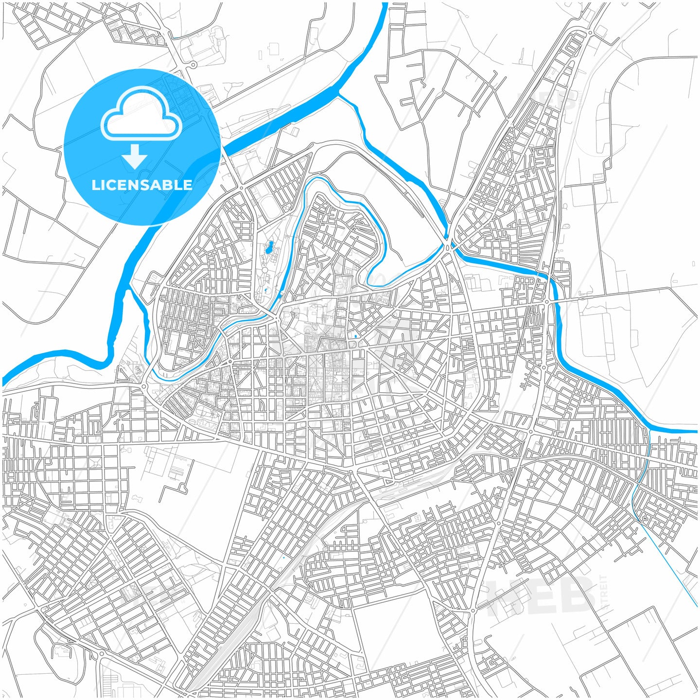 Larissa, Thessaly, Greece, city map with high quality roads.