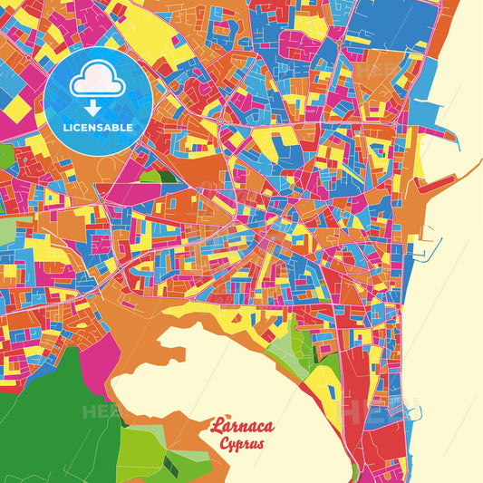Larnaca  , Cyprus Crazy Colorful Street Map Poster Template - HEBSTREITS Sketches