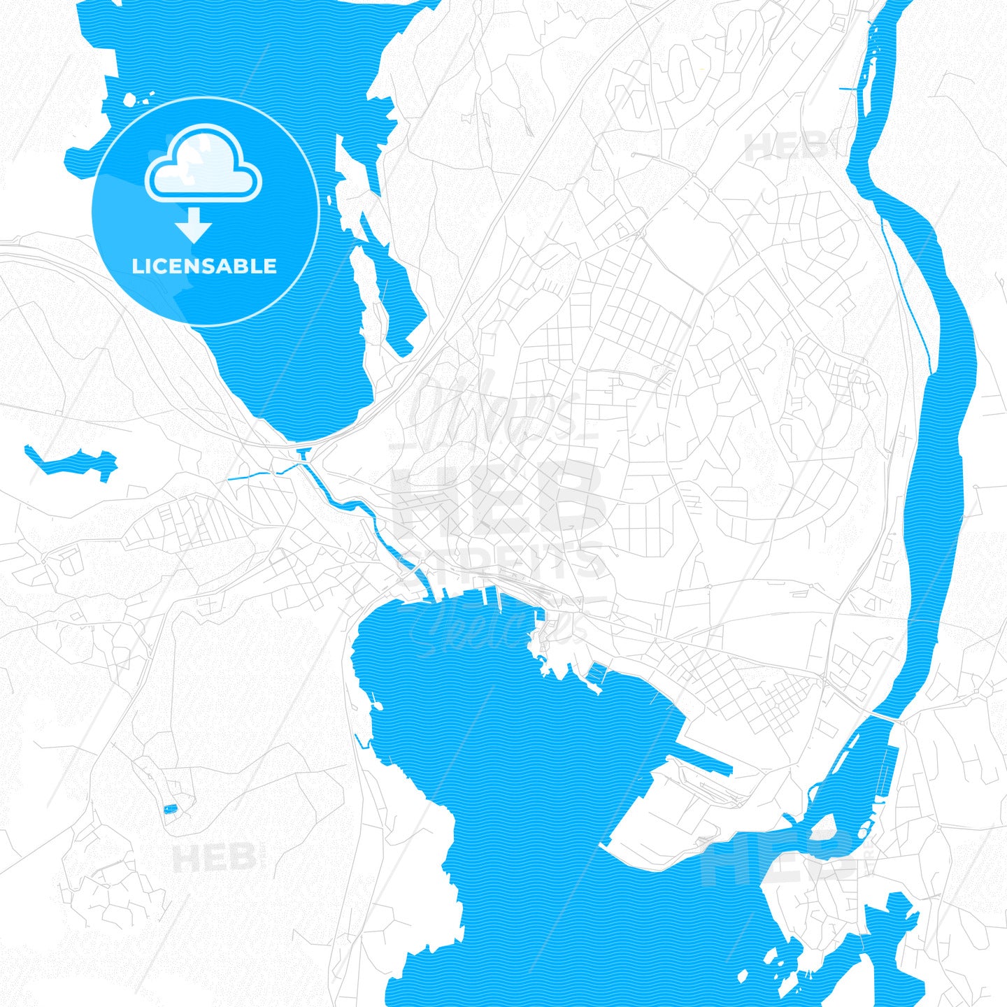 Larvik, Norway PDF vector map with water in focus